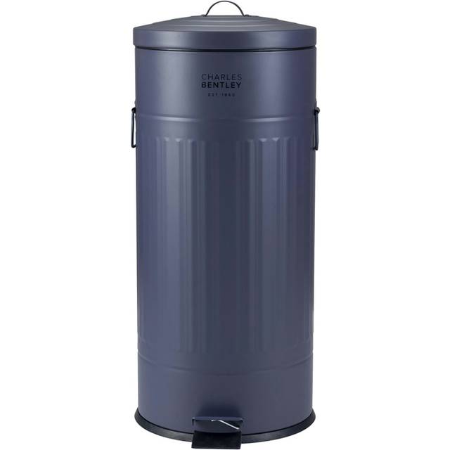 Charles Bentley Retro Round Steel Dark Blue Kitchen Pedal Bin 30L - Navy Blue - 29.2 x 29.2 x 68.5cm