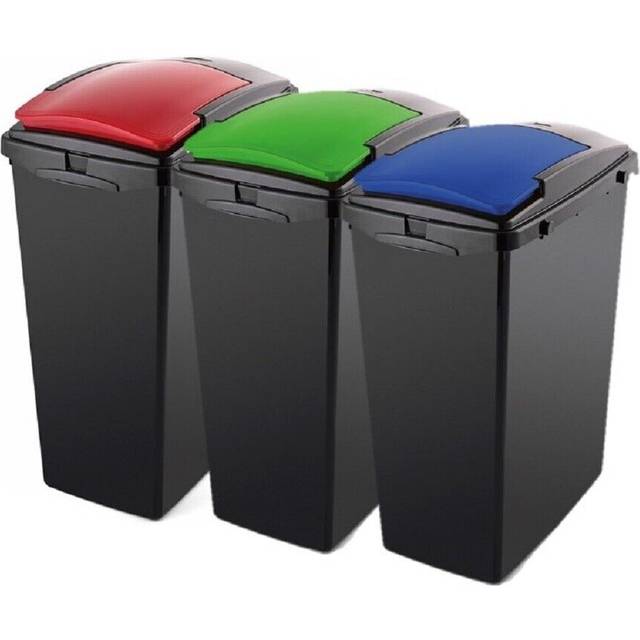 Addis recycling 40l set of 3 waste bins colour coded blue,red & green 518517ebay