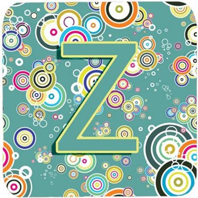 """""Caroline's Treasures CJ2015-ZFC Letter Z Circle Teal Initial Alphabet Foam Coasters (Set of 4)  3.5""""""""  Multicolor"""""