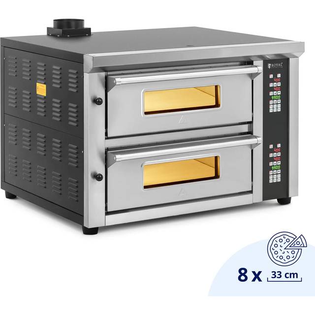 Electric Pizza Oven - 4+4 x 33 cm - 2 chambers - 8400 W - 400 V - digital - fireclay stone - Royal Catering RCPO-1016-N
