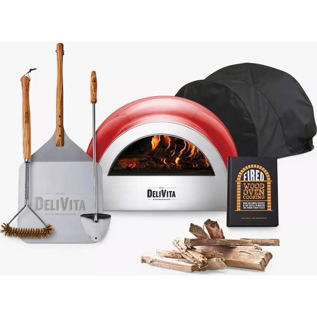 DeliVita Pizza Lover's Collection Wood-Fired Portable Outdoor Oven, Cover, Utensils & Starter Set