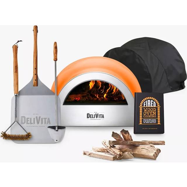 DeliVita Pizza Lover's Collection Wood-Fired Portable Outdoor Oven, Cover, Utensils & Starter Set