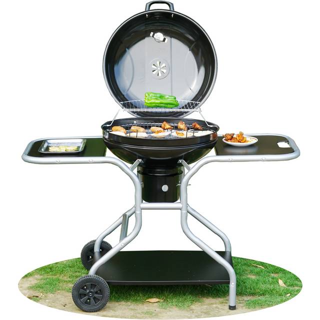 Portable Kettle Charcoal BBQ Grill Smoker with Side Shelves