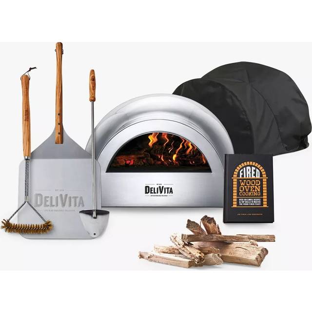 DeliVita Pizza Lover's Collection Wood-Fired Portable Outdoor Oven, Cover, Utensils & Starter Set