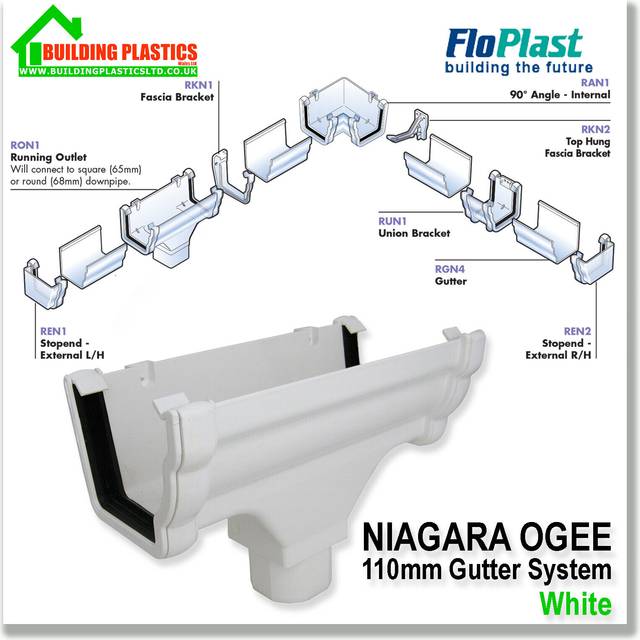 FloPlast Ogee Gutter Internal Angle - 90 Degree x 110mm x 80mm White