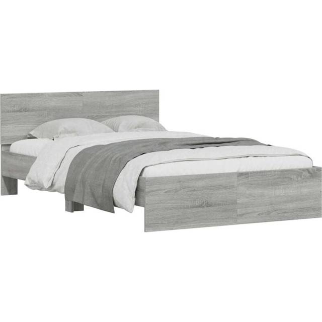 vidaXL Bed Frame with Headboard and LED Grey Sonoma 120x190 cm Small Double