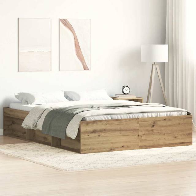vidaXL Bed Frame without Mattress Artisan Oak 140x200cm Engineered Wood - Brown