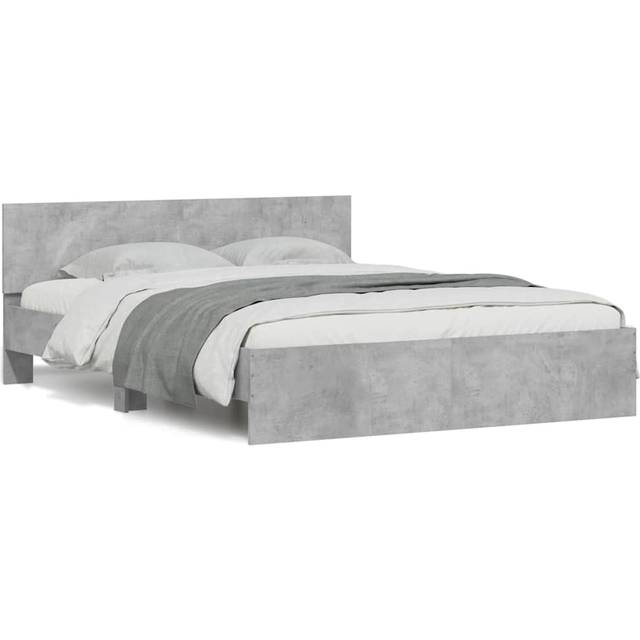 vidaXL Bed Frame with Headboard and LED Concrete Grey 150x200 cm King Size
