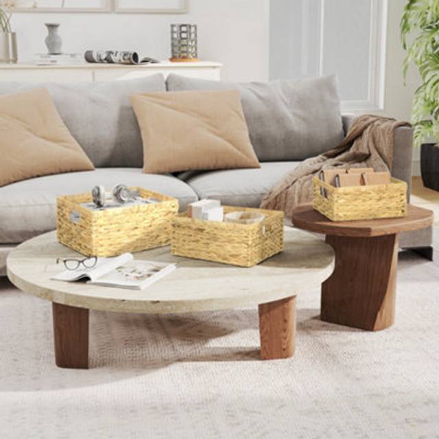 HOMCOM Set of 3 Wicker Storage Baskets, Woven Baskets with Handles, Natural, Brown