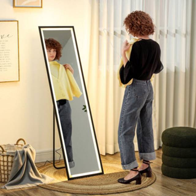 HOMCOM 150 x 40cm Full Length Mirror w/ Adjustable Lights Metal Frame Black | TJ Hughes