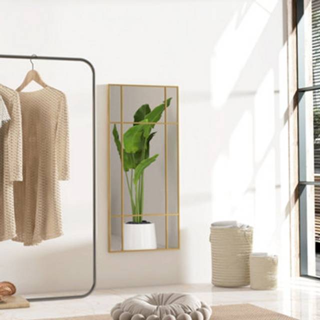 HOMCOM Window Style Vanity Mirror 110 x 50cm - Gold, Gold