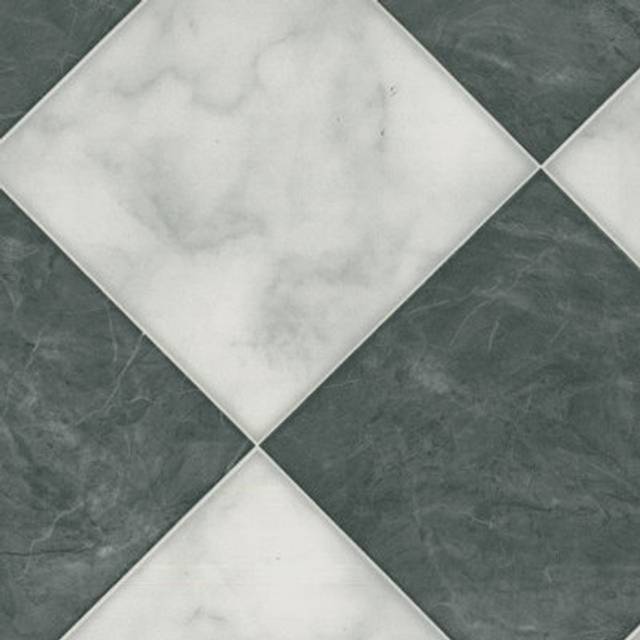 Black White Chequers Effect 2.0mm Vinyl Flooring Sheet-1mX2m - One Size