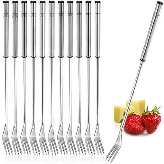 COM-FOUR® 12x fonduegafflar av rostfritt stål 26 cm - fonduebestick som tål diskmaskin - fonduespett med rostfritt stålhandtag - tål maskindisk (12 delar - handtag i rostfritt stål)