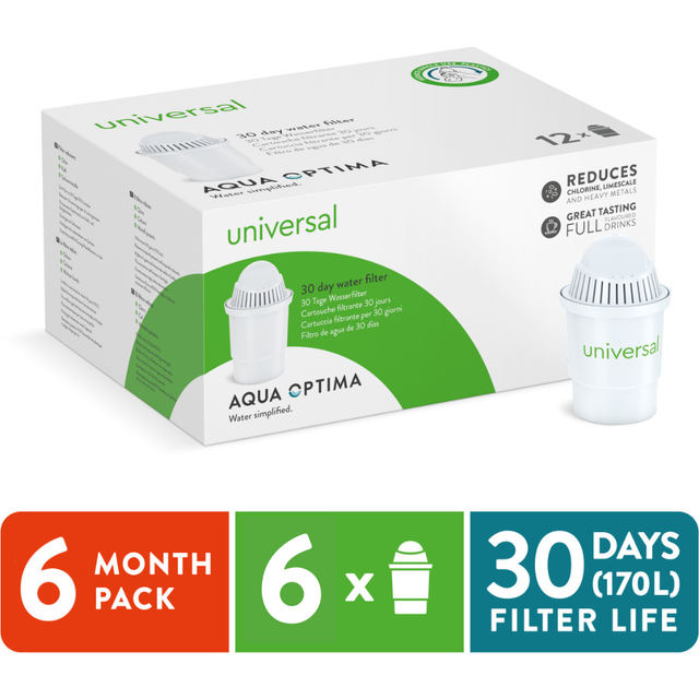 Aqua Optima Water Universal Filter Cartridge, 30 Days 6 Pack, White