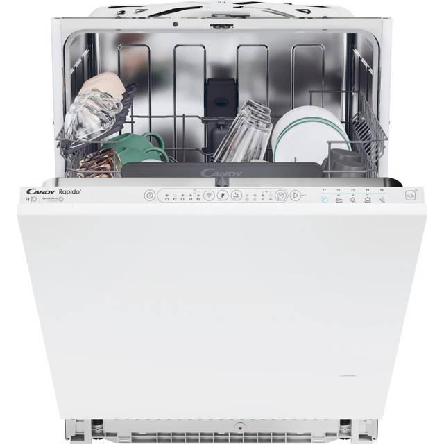 Candy RapidÓ CI 4C7L0W-80 Wifi Connected Integrated Full Size Dishwasher - White Control Panel with Fixed Door Fixing Kit - C Rated