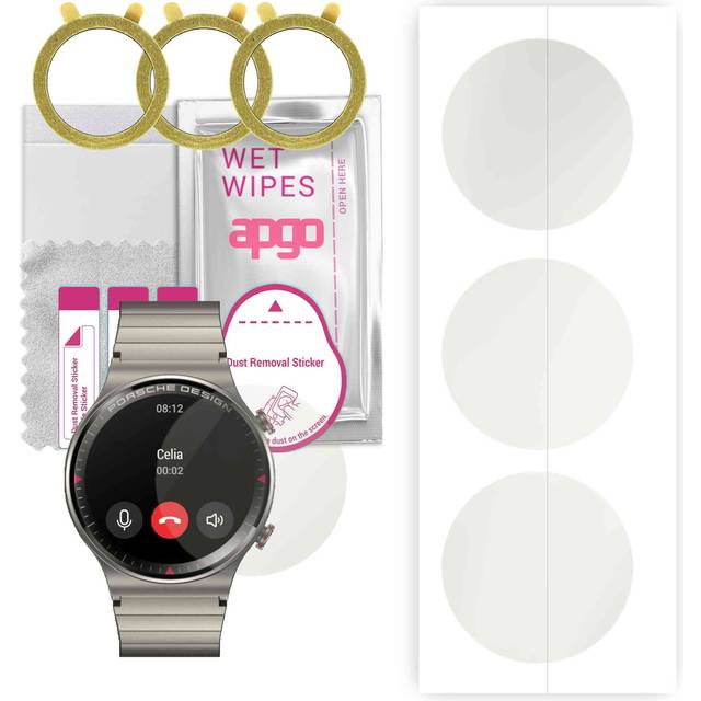3x apgo Hydrogel Matte Screen Protector for Huawei P Design Watch GT 2, Hydrogel Film, Flexible, Soft TPU with positioning layer easy installation
