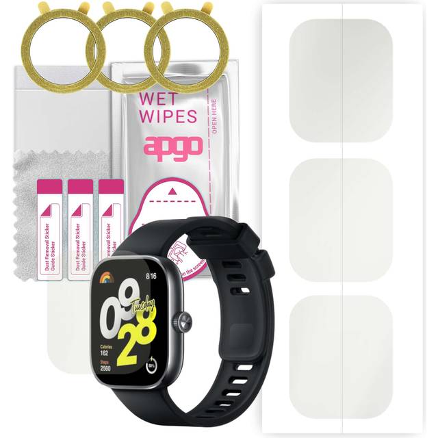 3x apgo Hydrogel Matte Screen Protector for Xiaomi Redmi Watch 4, Hydrogel Film, Flexible, Soft TPU with positioning layer easy installation
