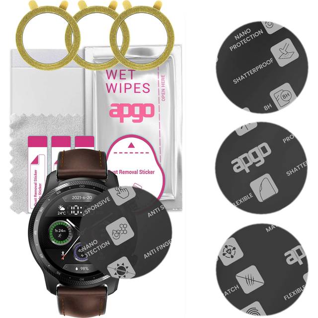 3x apgo MATTE Hybrid protective glass compatible with Mobvoi TicWatch Pro 3 Ultra GPS, flexible nano glass, great replacement for tempered glass, scra