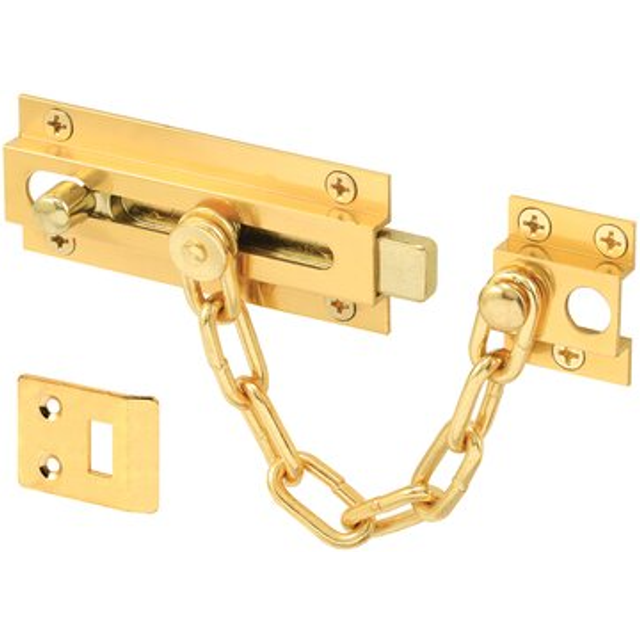 Prime-Line U 9911 Chain Door Guard with Slide Bolt  Solid Brass (Single Pack)