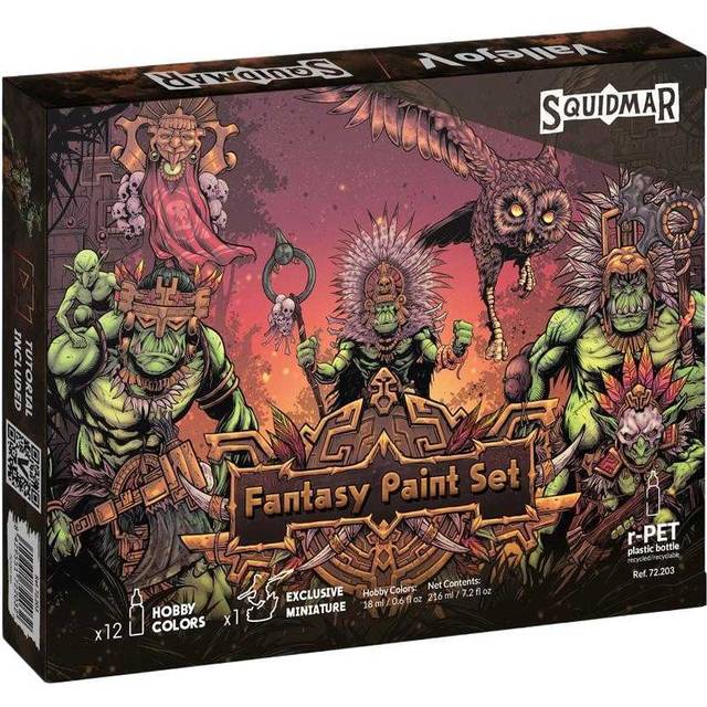 Vallejo Maling - Game Color: Fantasy Paint Set 12 Colors + Figure - 18ml