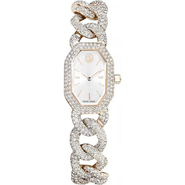 Dextera Chain watch, Swiss Made, Crystal bracelet, White, Champagne gold-tone finish