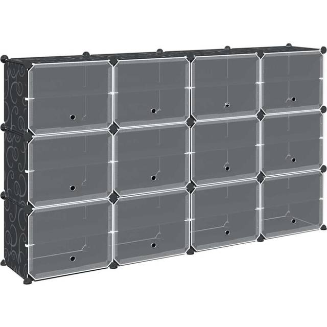 vidaXL Storage Cube Organiser with 12 Cubes and Doors Black PP