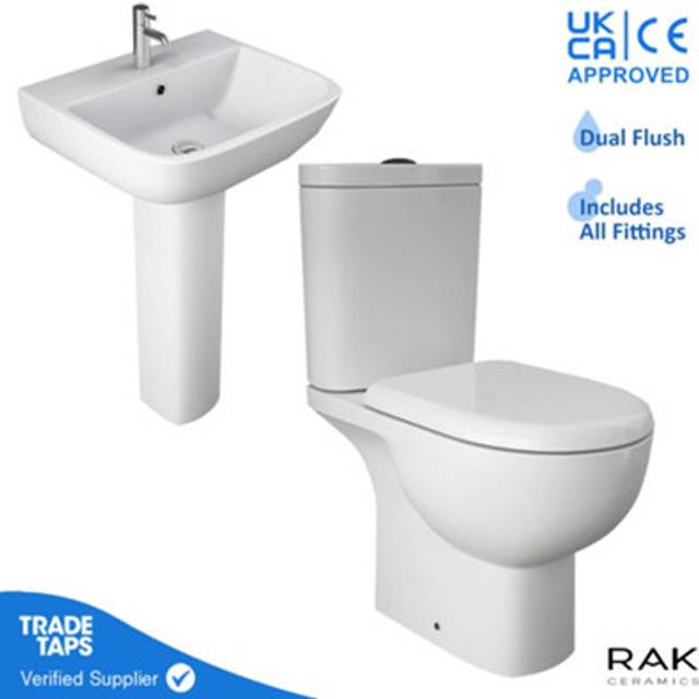 Rak Tonique Close Coupled Toilet wc with S600 Basin & Pedestal Set