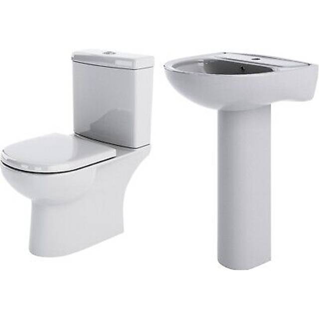 Ridley Ceramic Bundle with Close Coupled Toilet Pan & Cistern, Soft Close Seat, 1 Tap Hole 560mm Basin & Full Pedestal - Balterley