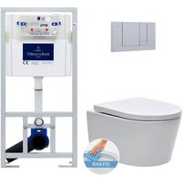 Villeroy&boch - Toilet set Support Frame + Swiss Aqua Technologies rimless wc with invisible fixings + Matt chrome plate (ViConnectSATrimless-3)