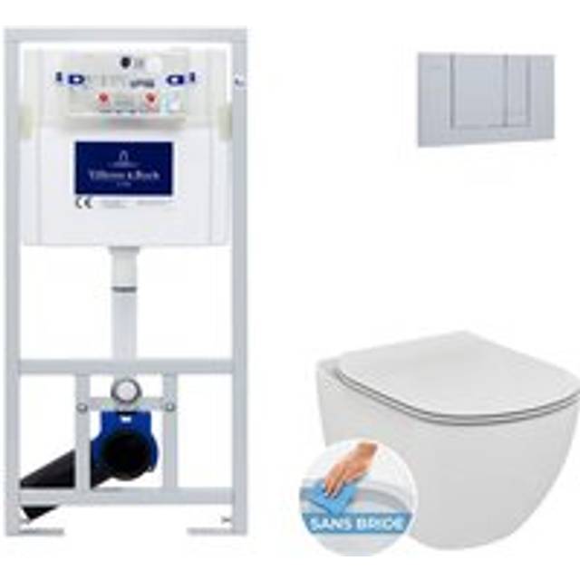 Villeroy&boch - Toilet set support frame + Ideal Standard tesi AquaBlade rimless bowl + Chrome flush plate (ViConnectTesi-1)