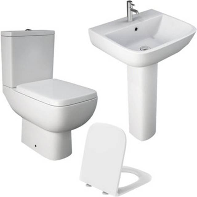 Rak S600 Close Coupled Toilet wc w/ Slim Line Seat and Pedestal & Basin Set