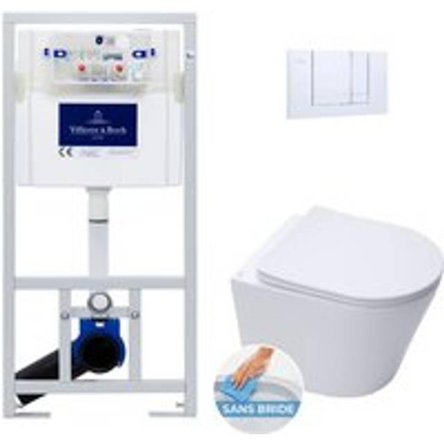 Villeroy&boch - Toilet set frame + Swiss Aqua Technologies rimless toilet and invisible fixings + Chrome flush plate (VCNINFI1)