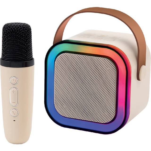 Global Gizmos White Mini Wireless Karaoke Machine with Lights - Multi - 14 x 14.5 x 7.5cm