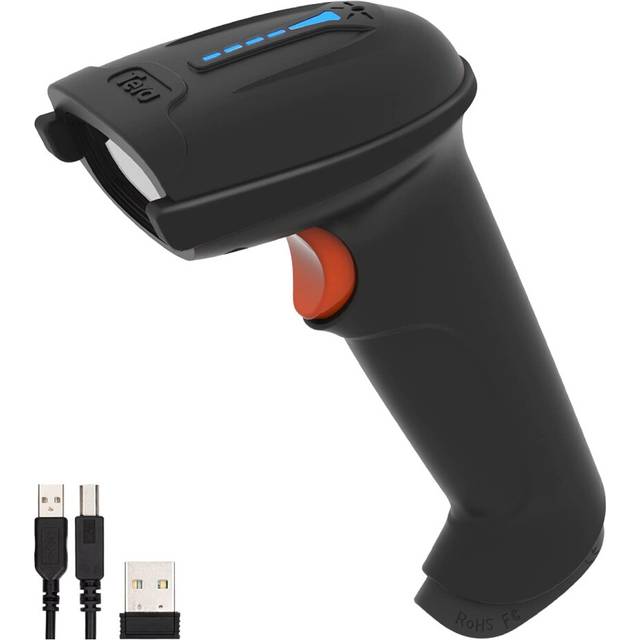 Barcode Scanner Wireless with Battery Level Indicator (2.4Ghz Wireless+USB 2.0 Wired) 1D Barcode Reader USB Handheld Bar