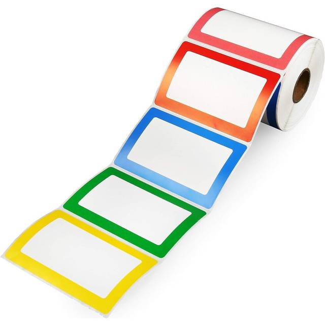 "Name Tag Stickers, 300Pc Plain Labels , 1 Roll, 5 Colors, 3.5"" X 2.25"" , Adhesive Tags With Perforated Line For School Office Home"