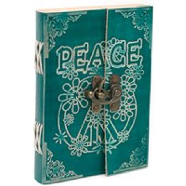 Leather Green Peace With Lock Notebook (7x5")