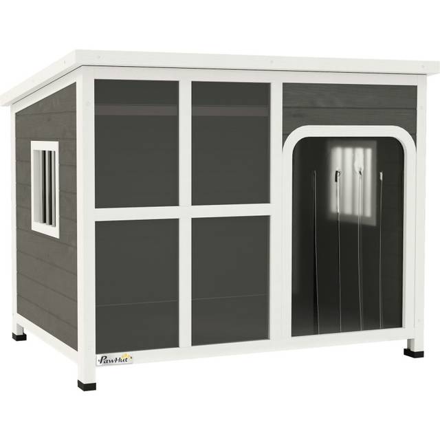 PawHut Wooden Dog Kennel Outdoor w/ Openable Top - Large | TJ Hughes Light Grey