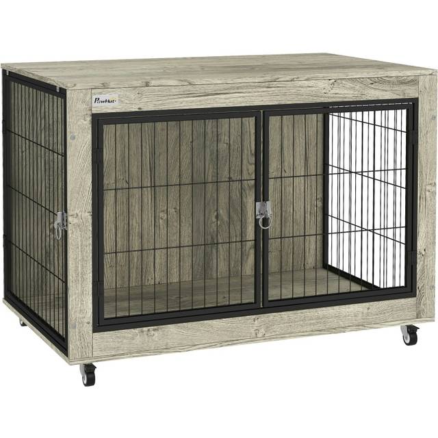 PawHut Dog Crate Furniture on Wheels, for Large Dogs, 100 x 60 x 73.5cm