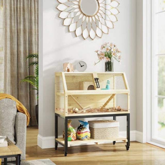 Pawhut Wooden Hamster Cage With Storage Shelf