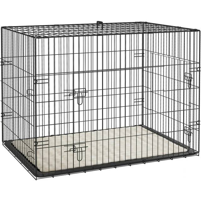 PawHut Dog Crate with 2 Doors - Tray - Soft Cushion - Medium | TJ Hughes Black