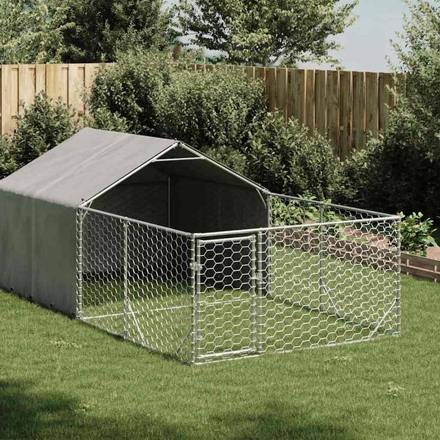 vidaXL Outdoor Dog Kennel with Run 4x2x1.5 m Galvanised Steel outdoor dog cage
