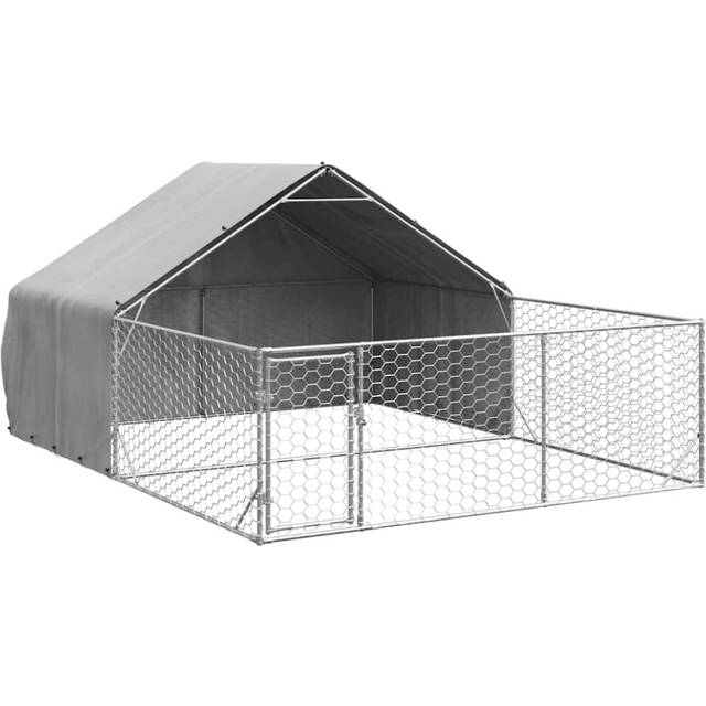 vidaXL Outdoor Dog Kennel with Run 4x3x1.9 m Galvanised Steel - Silver