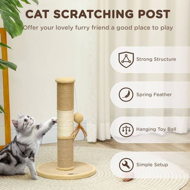 PawHut 47cm Tall Cat Scratching Post for Indoor Cats - with Sisal Rope - Brown | TJ Hughes