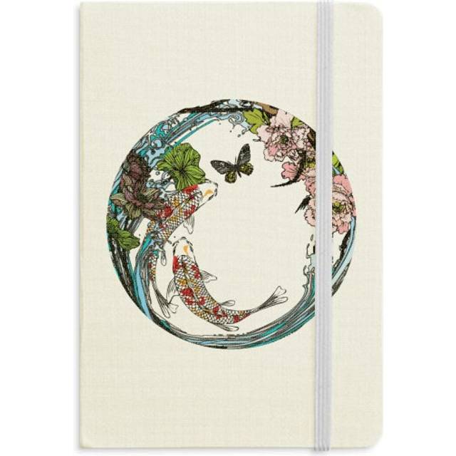 Carp Peony Lotus Pattern Geometry Notebook Official Fabric Hard Cover Classic Journal Diary
