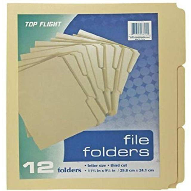 Top Flight EZ File Folders  95 x 12 Inches  95 Point  Manila  Third Cut  Set of 12 Folders 4611414