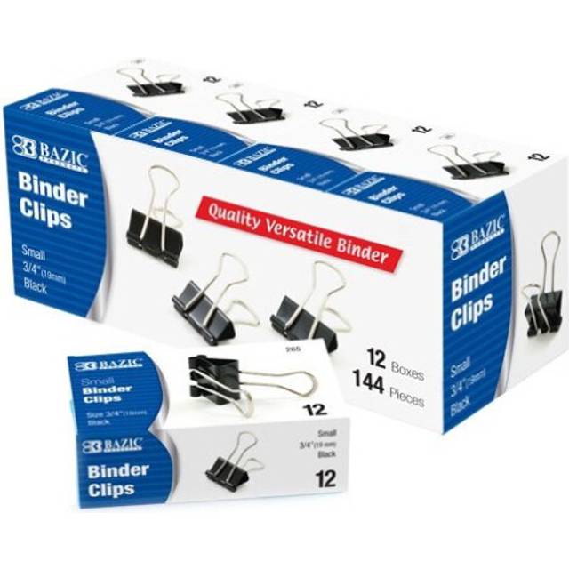 BAZIc Small 34-Inch (19mm) Black Binder clip - 12Box (265-12)