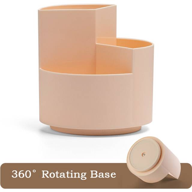 (Pink  B) 360 Rotating Pen Holder 3 Grids Large Capacity Pencil Storage Box School