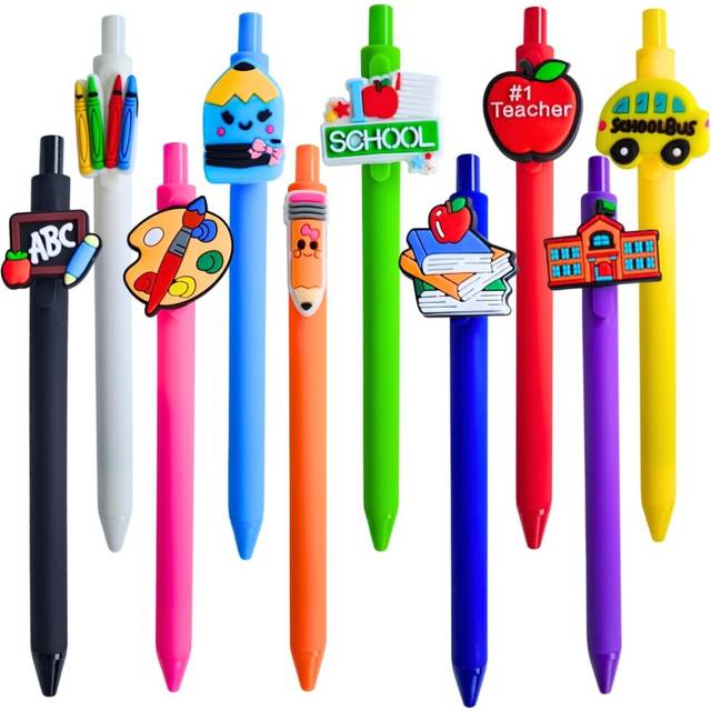 YJ PREMIUMS 10 PC Teacher Pens | Cute Funny Cool Appreciation Best Writing Pen Gifts Supplies Bulk for Teachers | Colorful Ballpoint Pena Gi