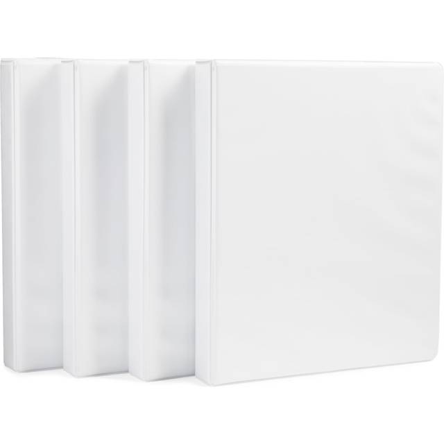 Amazon Basics 3 Ring Binder with 1 Inch D-Ring and Clear Overlay  White  Pack of 4