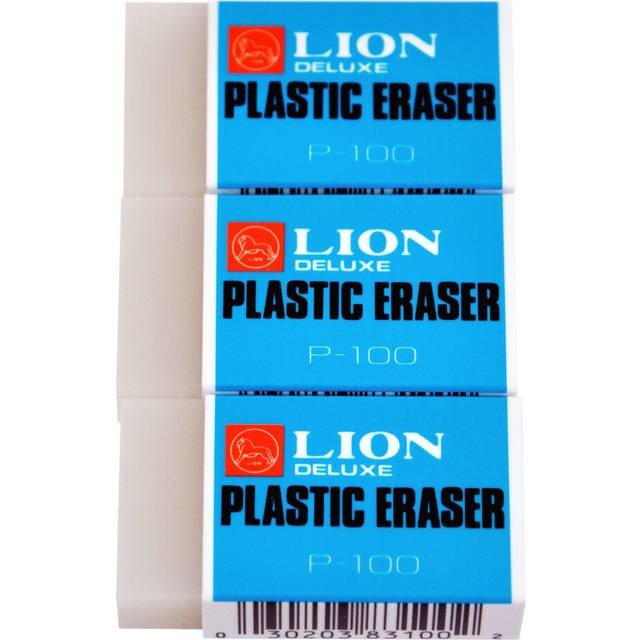 Lion Translucent White Plastic Erasers  3 EA/Pack  1 Pack (P100P)
